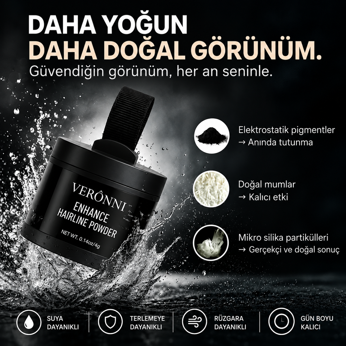 VERONNI™ Hairline Powder – Saç Dolgunlaştırıcı Fiber Tozu